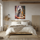 Romantic Knight and Princess Embrace Glass Wall Art – Medieval Fantasy Love Scene UV Print- KAFCD145