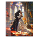 Romantic Knight and Princess Embrace Glass Wall Art – Medieval Fantasy Love Scene UV Print- KAFCD145