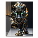 Crystal Black Panther Glass Wall Art – Shimmering Wild Cat UV Print with Emerald Eyes- KAFCD146
