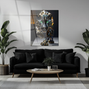 Crystal Black Panther Glass Wall Art – Shimmering Wild Cat UV Print with Emerald Eyes- KAFCD146