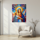 Holy Virgin Mary and Baby Jesus Glass Wall Art – Sacred Stained Glass Style UV Print-KAFCD147