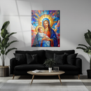 Holy Virgin Mary and Baby Jesus Glass Wall Art – Sacred Stained Glass Style UV Print-KAFCD147