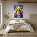 Holy Virgin Mary and Baby Jesus Glass Wall Art – Sacred Stained Glass Style UV Print-KAFCD147