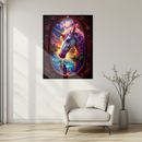 Fantasy Unicorn Glass Wall Art – Majestic Stained Glass Style UV Print with Sunset Reflections-KAFCD148
