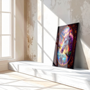 Fantasy Unicorn Glass Wall Art – Majestic Stained Glass Style UV Print with Sunset Reflections-KAFCD148