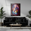Fantasy Unicorn Glass Wall Art – Majestic Stained Glass Style UV Print with Sunset Reflections-KAFCD148
