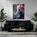 Elegant Unicorn Glass Wall Art – Magical Rainbow-Hued UV Print Fantasy Decor-KAFCD149