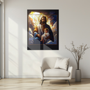 Jesus Holding Child Stained Glass Style Glass Wall Art – Sacred Christian UV Print Decor-KAFCD150
