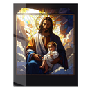 Jesus Holding Child Stained Glass Style Glass Wall Art – Sacred Christian UV Print Decor-KAFCD150