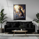 Jesus Holding Child Stained Glass Style Glass Wall Art – Sacred Christian UV Print Decor-KAFCD150