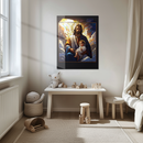 Jesus Holding Child Stained Glass Style Glass Wall Art – Sacred Christian UV Print Decor-KAFCD150