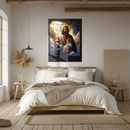 Jesus Holding Child Stained Glass Style Glass Wall Art – Sacred Christian UV Print Decor-KAFCD150