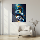 Royal Snakes with Crowns Glass Wall Art – Dual Serpent King UV Print on Tempered Glass-KAFCD151