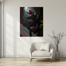 Three-Headed Black Snake Glass Wall Art – Mythical Serpent UV Print on Tempered Glass Panel-KAFCD155