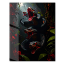 Three-Headed Black Snake Glass Wall Art – Mythical Serpent UV Print on Tempered Glass Panel-KAFCD155