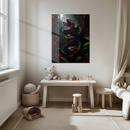 Three-Headed Black Snake Glass Wall Art – Mythical Serpent UV Print on Tempered Glass Panel-KAFCD155
