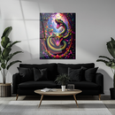 Three-Headed Green Snake Glass Wall Art – Vibrant Fantasy Jungle Serpent UV Printed Panel-KAFCD156