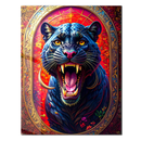 Roaring Panther Glass Wall Art – Vibrant Red Fantasy Jungle Animal UV Print Panel-KAFCD157