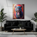 Roaring Panther Glass Wall Art – Vibrant Red Fantasy Jungle Animal UV Print Panel-KAFCD157