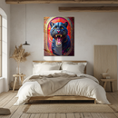 Roaring Panther Glass Wall Art – Vibrant Red Fantasy Jungle Animal UV Print Panel-KAFCD157
