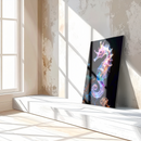 Majestic Neon Seahorse Glass Wall Art – Glowing Ocean Fantasy UV Printed Decor-KAFCD158