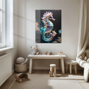 Elegant Celestial Seahorse Glass Wall Art – Cosmic UV Print Underwater Decor-KAFCD159