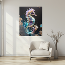 Elegant Celestial Seahorse Glass Wall Art – Cosmic UV Print Underwater Decor-KAFCD159