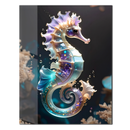 Elegant Celestial Seahorse Glass Wall Art – Cosmic UV Print Underwater Decor-KAFCD159
