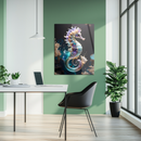 Elegant Celestial Seahorse Glass Wall Art – Cosmic UV Print Underwater Decor-KAFCD159