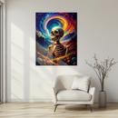 Psychedelic Skeleton Glass Wall Art – Trippy UV Print Colorful Cosmic Skull Design-KAFCD160