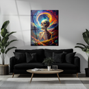 Psychedelic Skeleton Glass Wall Art – Trippy UV Print Colorful Cosmic Skull Design-KAFCD160