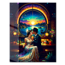 Romantic Couple in Bar Glass Wall Art – Sunset View UV Printed Vintage Love Scene-KAFCD161