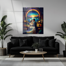 Romantic Couple in Bar Glass Wall Art – Sunset View UV Printed Vintage Love Scene-KAFCD161
