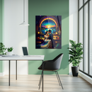Romantic Couple in Bar Glass Wall Art – Sunset View UV Printed Vintage Love Scene-KAFCD161