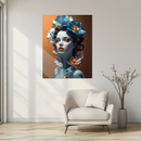 Elegant Blue Floral Woman Portrait UV Glass Wall Art – Artistic Feminine Modern Print-KAFCD164