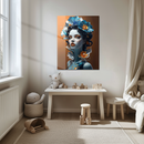 Elegant Blue Floral Woman Portrait UV Glass Wall Art – Artistic Feminine Modern Print-KAFCD164