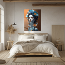 Elegant Blue Floral Woman Portrait UV Glass Wall Art – Artistic Feminine Modern Print-KAFCD164