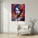 Fiery Autumn Woman Portrait UV Glass Wall Art – Vibrant Fantasy Female Glass Print-KAFCD165
