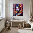 Fiery Autumn Woman Portrait UV Glass Wall Art – Vibrant Fantasy Female Glass Print-KAFCD165