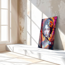 Fiery Autumn Woman Portrait UV Glass Wall Art – Vibrant Fantasy Female Glass Print-KAFCD165