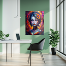 Fiery Autumn Woman Portrait UV Glass Wall Art – Vibrant Fantasy Female Glass Print-KAFCD165