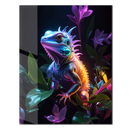 Neon Iguana UV Glass Wall Art – Futuristic Lizard in Glowing Jungle Print-KAFCD166