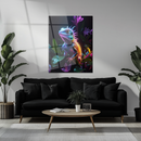 Neon Iguana UV Glass Wall Art – Futuristic Lizard in Glowing Jungle Print-KAFCD166