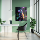 Neon Iguana UV Glass Wall Art – Futuristic Lizard in Glowing Jungle Print-KAFCD166