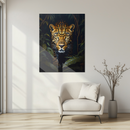 Leopard in Jungle UV Glass Wall Art – Intense Stare of a Wild Big Cat Print-KAFCD167