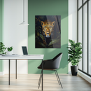 Leopard in Jungle UV Glass Wall Art – Intense Stare of a Wild Big Cat Print-KAFCD167