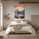 Scorpion on Rocky Cliff UV Glass Wall Art – Bold Insect Design at Sunset with Mountains-KAFCD168