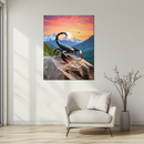 Scorpion on Rocky Cliff UV Glass Wall Art – Bold Insect Design at Sunset with Mountains-KAFCD168