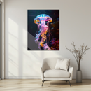 Glowing Jellyfish UV Glass Wall Art – Vibrant Underwater Scene with Bioluminescent Tentacles-KAFCD169