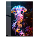 Glowing Jellyfish UV Glass Wall Art – Vibrant Underwater Scene with Bioluminescent Tentacles-KAFCD169